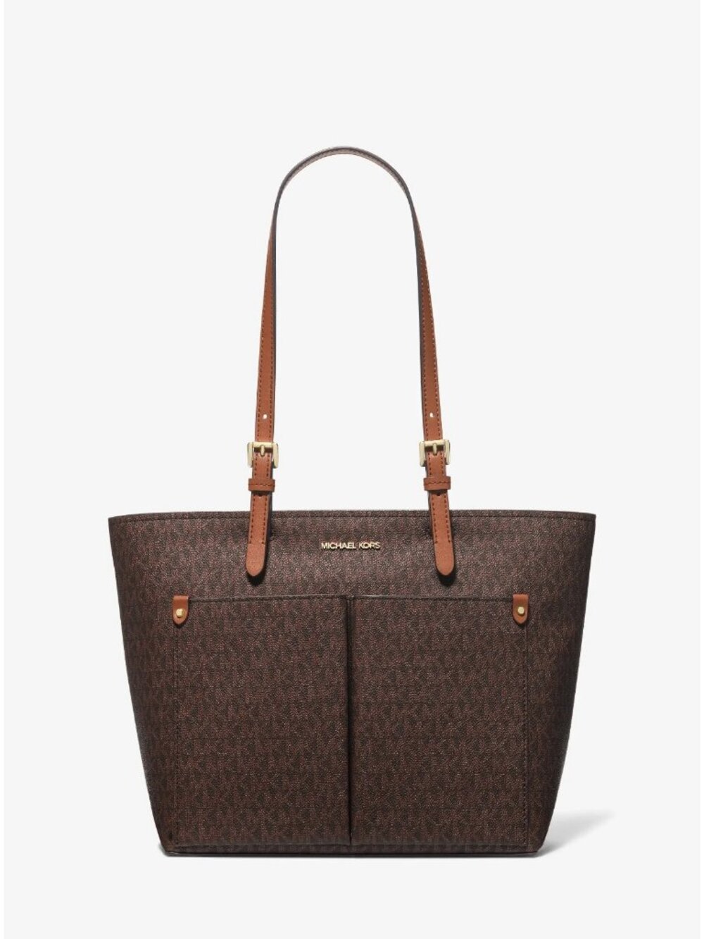 Michael Kors Jet Set Tote Bags Women's Brown Canvas Logo Print Front Pockets